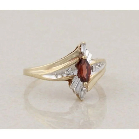 10k Yellow Gold Natural Garnet & Diamond Ring Size 7 1/4 - Picture 4 of 7